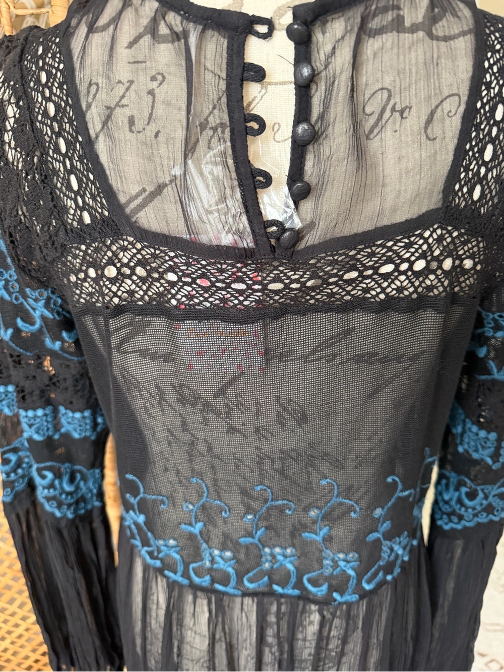 Free People Long Black Tunic Sweet Sunny Days Embroidered Top - Picture 14 of 16